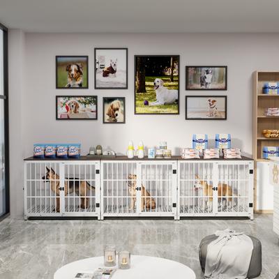 Show full view: BingoPaw Wooden 3-Door Furniture Style Dog & Cat Crate End Table with Removable Tray, White, Large slide 4 of 11