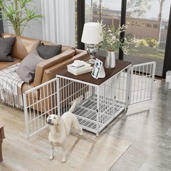 BingoPaw Wooden 3-Door Furniture Style Dog & Cat Crate End Table with Removable Tray, White, Medium