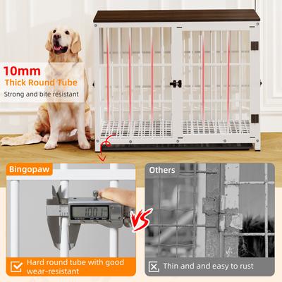 Show full view: BingoPaw Wooden 3-Door Furniture Style Dog & Cat Crate End Table with Removable Tray, White, Medium slide 6 of 11