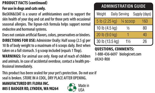Show full view: Biologic Vet BIOVET BioSKIN&COAT Natural Antihistamine Dog & Cat Supplement, 7-oz jar slide 3 of 4