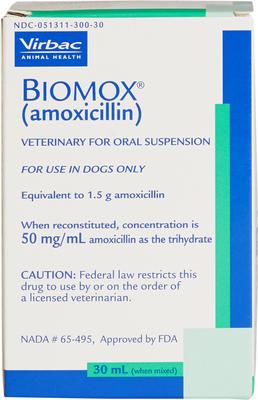 Show full view: Biomox (Amoxicillin) Oral Suspension for Dogs, 50 mg/mL 30-mL slide 1 of 7