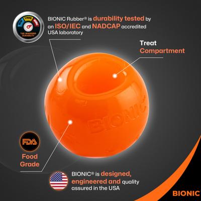Show full view: Bionic Ball Tough Fetch Dog Chew Toy, Orange, Large: 3.5-in slide 6 of 10