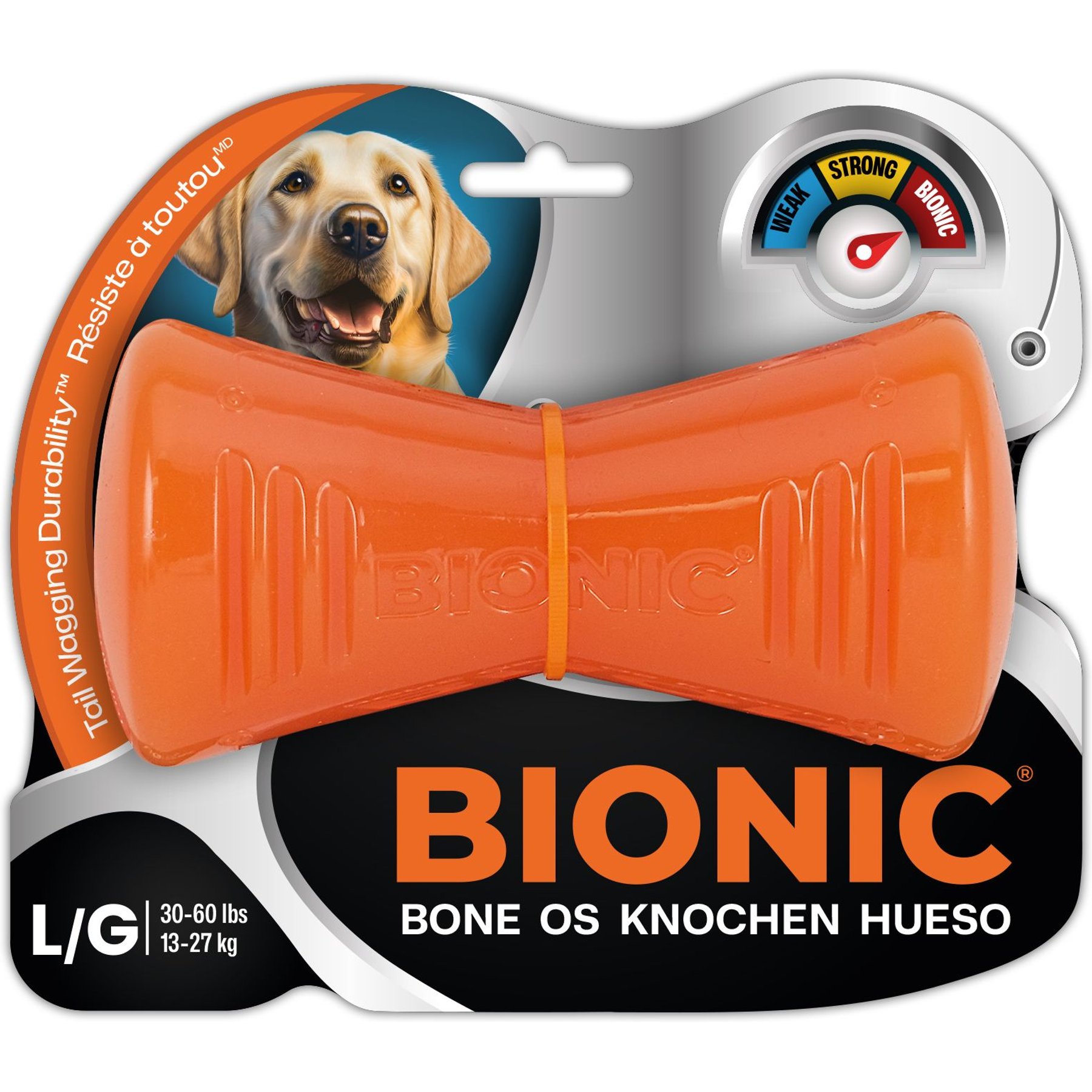 Bionic Bone Tough Treating Dog Chew Toy, Orange, Large: 6-in