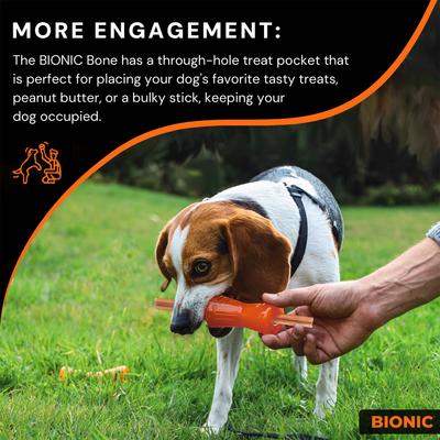 Show full view: Bionic Bone Tough Treating Dog Chew Toy, Orange, Large: 6-in slide 8 of 9