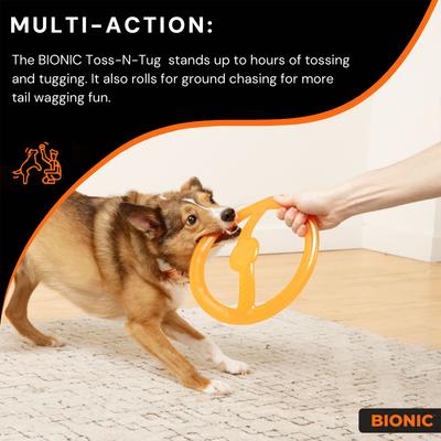 Show full view: Bionic Toss-N-Tug Tough Dog Fetch Toy, Orange, Large: 9-in slide 6 of 9