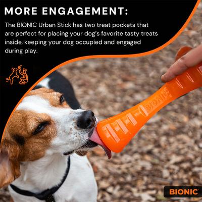Show full view: Bionic Urban Stick Tough Treating Dog Chew Toy, Orange, Large: 10-in slide 8 of 9