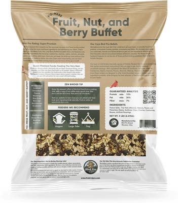 Show full view: Bird Pro No-Mess Fruit, Nut, & Berry Buffet Holistic Bird Food, 5-lb bag slide 2 of 3