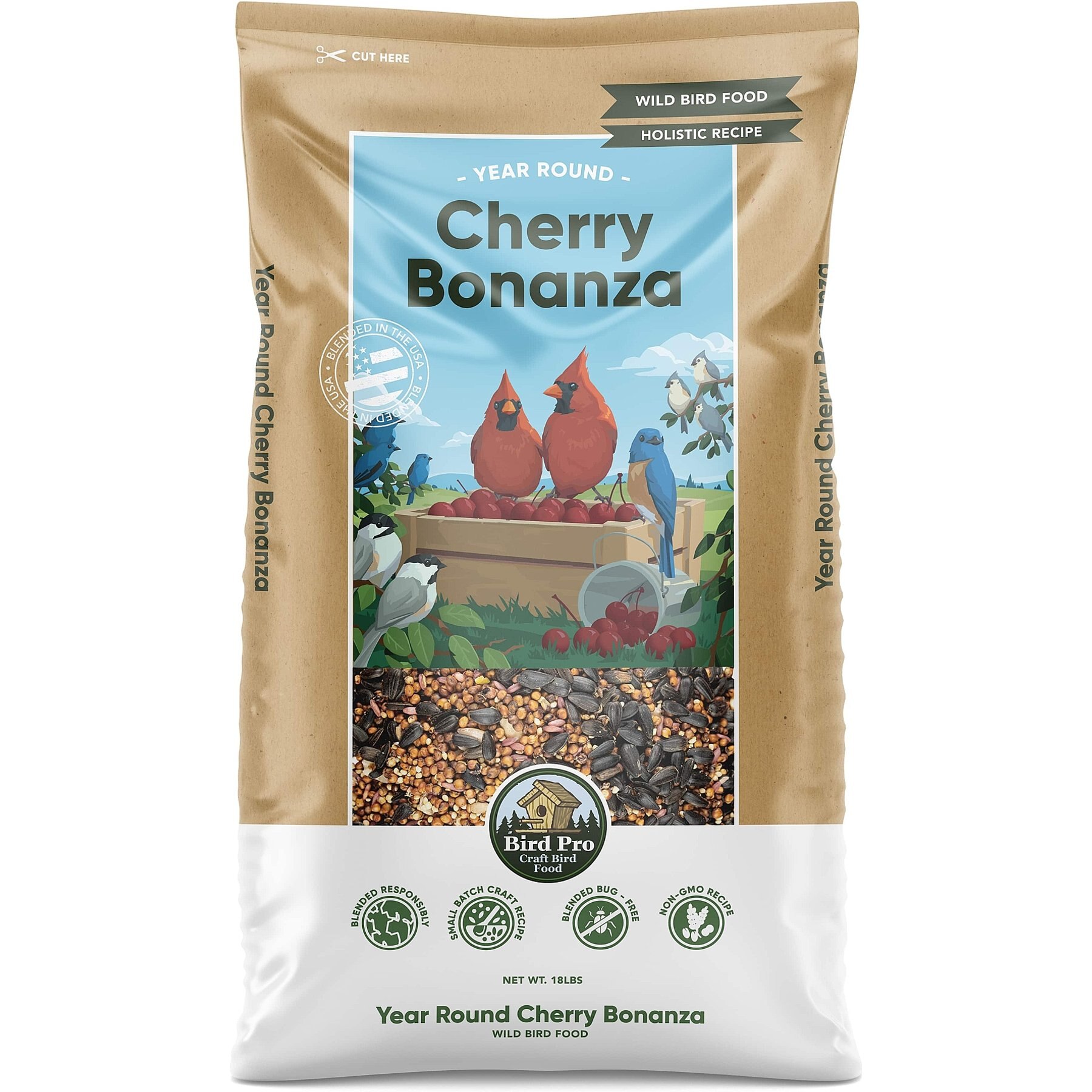 Bird Pro Year-Round Cherry Bonanza Holistic Bird Food, 18-lb bag