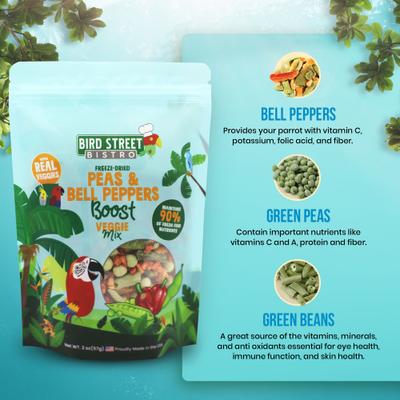 Show full view: Bird Street Bistro Peas & Bell Peppers Boost Seed Blend Pellet Bird Food, 2-oz bag slide 3 of 6