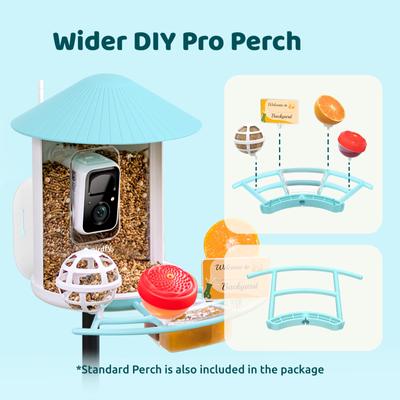 Show full view: Birdfy Netvue Pro Perch Extension with Suet Ball, Mini Hummingbird Jelly Feeder, Fruit Holder, Blue slide 3 of 7