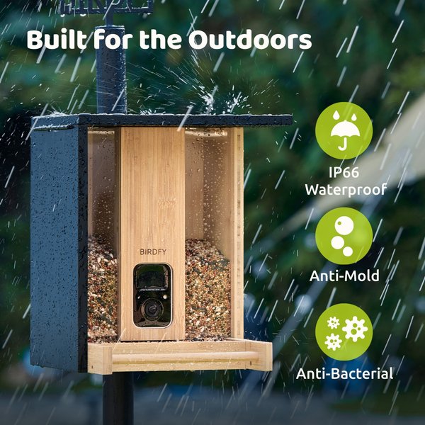 Show full view: Birdfy Bamboo Smart Bird Feeder with Camera AI Lifetime Free Solar Powered Motion Detection, Black, 3.5L slide 8 of 10