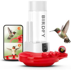 Birdfy Solar Powered Hummingbird Feeder AI Lifetime Free with 2K Dual Smart Cameras, Red, 20-oz