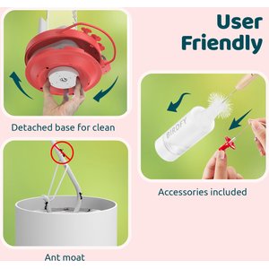 Birdfy Solar Powered Hummingbird Feeder AI Lifetime Free with 2K Dual Smart Cameras, Red, 20-oz