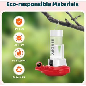 Birdfy Solar Powered Hummingbird Feeder AI Lifetime Free with 2K Dual Smart Cameras, Red, 20-oz