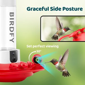 Birdfy Solar Powered Hummingbird Feeder AI Lifetime Free with 2K Dual Smart Cameras, Red, 20-oz
