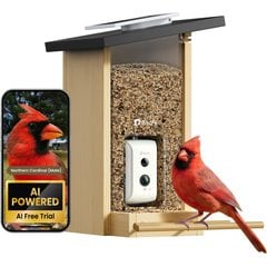 Birdfy Wooden Smart Bird Feeder with Camera Solar Powered, Ebony, 2.8L