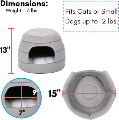 Show full view: BirdRock Home Cozy 2 in 1 Plush Cat & Dog Bed, Grey, 15-in slide 3 of 6