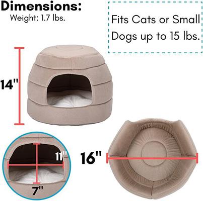 Show full view: BirdRock Home Cozy 2 in 1 Plush Cat & Dog Bed, Tan, 16-in slide 2 of 5