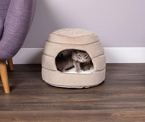 Show full view: BirdRock Home Cozy 2 in 1 Plush Cat & Dog Bed, Tan, 16-in slide 3 of 5