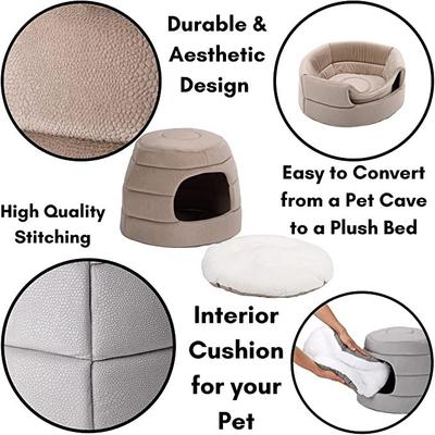 Show full view: BirdRock Home Cozy 2 in 1 Plush Cat & Dog Bed, Tan, 16-in slide 4 of 5