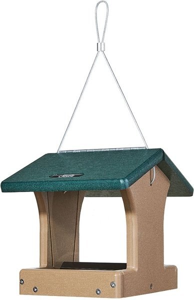 Birds Choice Recycled Plastic Hanging Hopper 2-Sided Bird Feeder, Taupe/Green, Small, 8.75-in