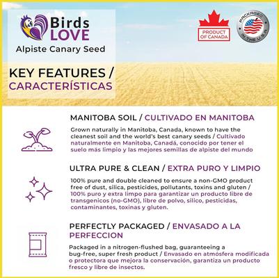 Show full view: Birds LOVE Alpiste Canary Seed Non-GMO Double Cleaned Bird Food, 5-lb bag slide 3 of 7