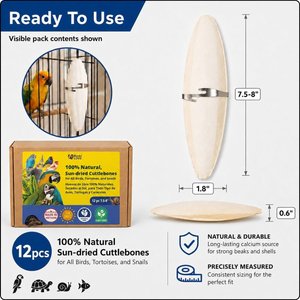 Birds LOVE Natural Cuttlebone Calcium Block Supplement for Birds, Tortoise & Snails, 7.5 to 8-in, 12 count