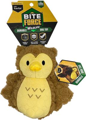Show full view: Bite Force Built with Kevlar Tough Plush Owl Dog Toy, Brown slide 4 of 5