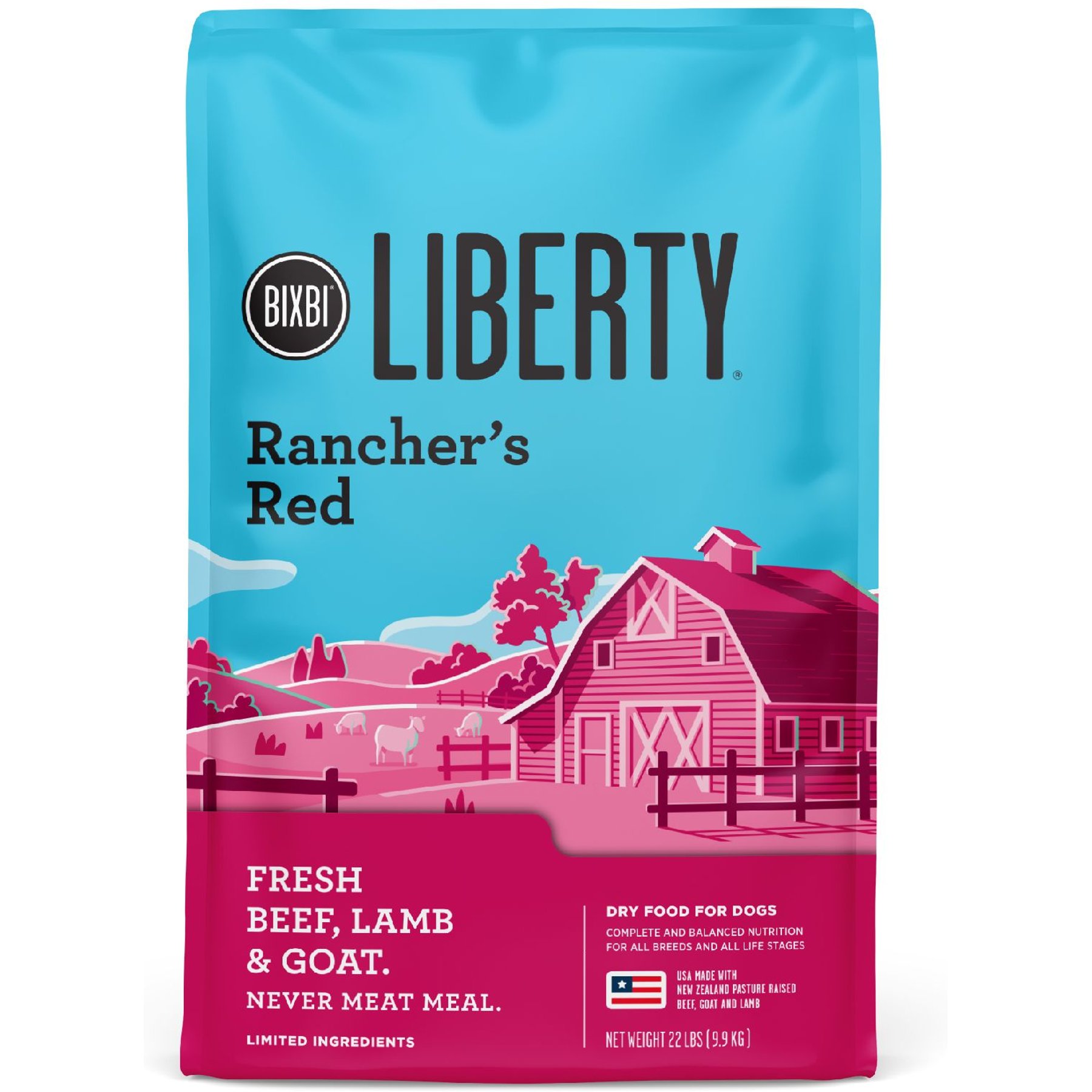 BIXBI Liberty Rancher's Red Fresh Beef, Lamb & Goat Dry Dog Food, 22-lb bag