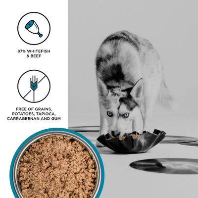 Show full view: BIXBI Liberty Surf 'n Turf Ocean Whitefish, Beef Broth, Beef & Beef Liver Wet Dog Food, 12.5-oz can, case of 12 slide 3 of 7