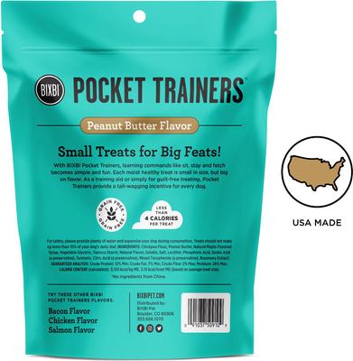 Show full view: BIXBI Pocket Trainers Peanut Butter Flavor Grain-Free Dog Treats, 6-oz bag slide 3 of 9