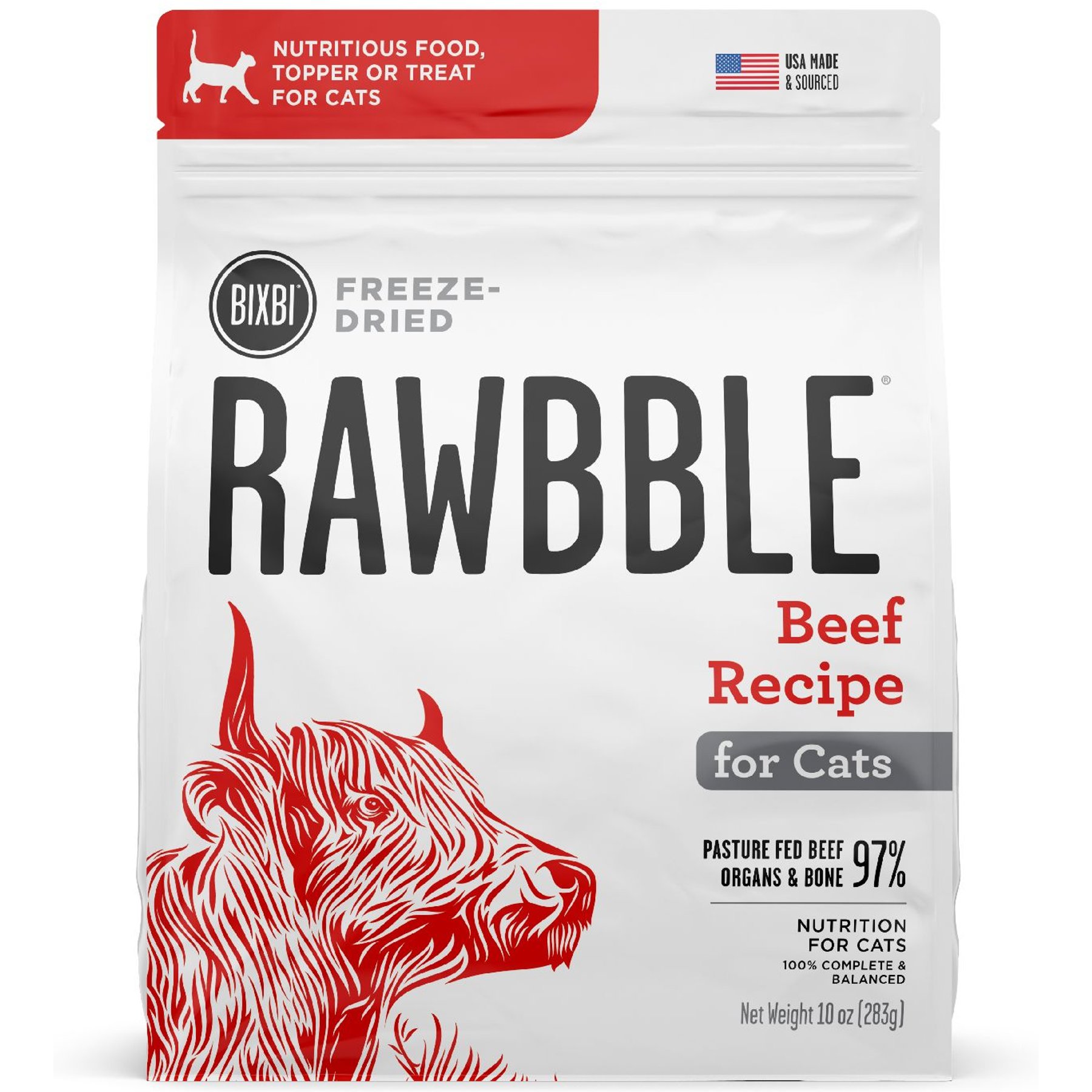 BIXBI RAWBBLE Beef Recipe Grain-Free Freeze-Dried Cat Food, 10-oz bag