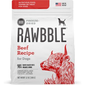 BIXBI Rawbble Beef Recipe Grain-Free Freeze-Dried Dog Food, 12-oz bag