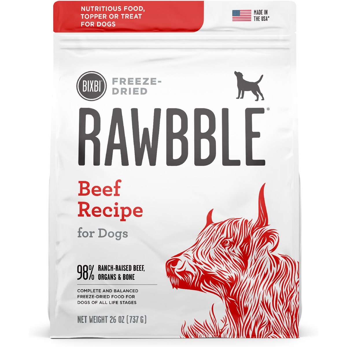 BIXBI Rawbble Beef Recipe Grain-Free Freeze-Dried Dog Food, 26-oz bag