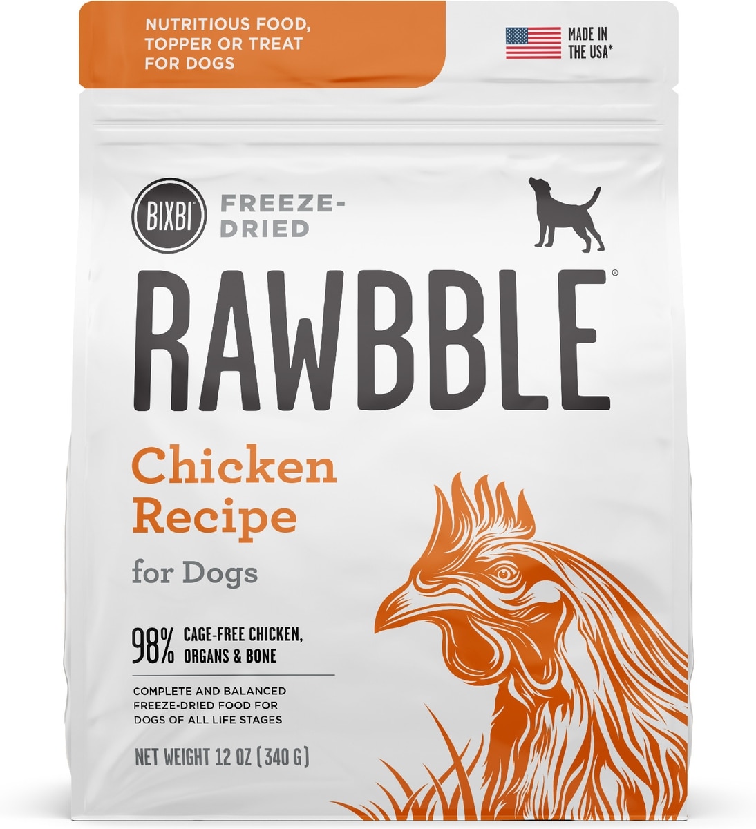 BIXBI Rawbble Chicken Recipe Grain-Free Freeze-Dried Dog Food, 12