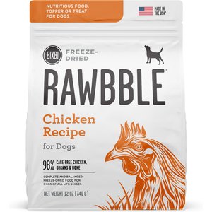BIXBI Rawbble Chicken Recipe Grain-Free Freeze-Dried Dog Food, 12-oz bag
