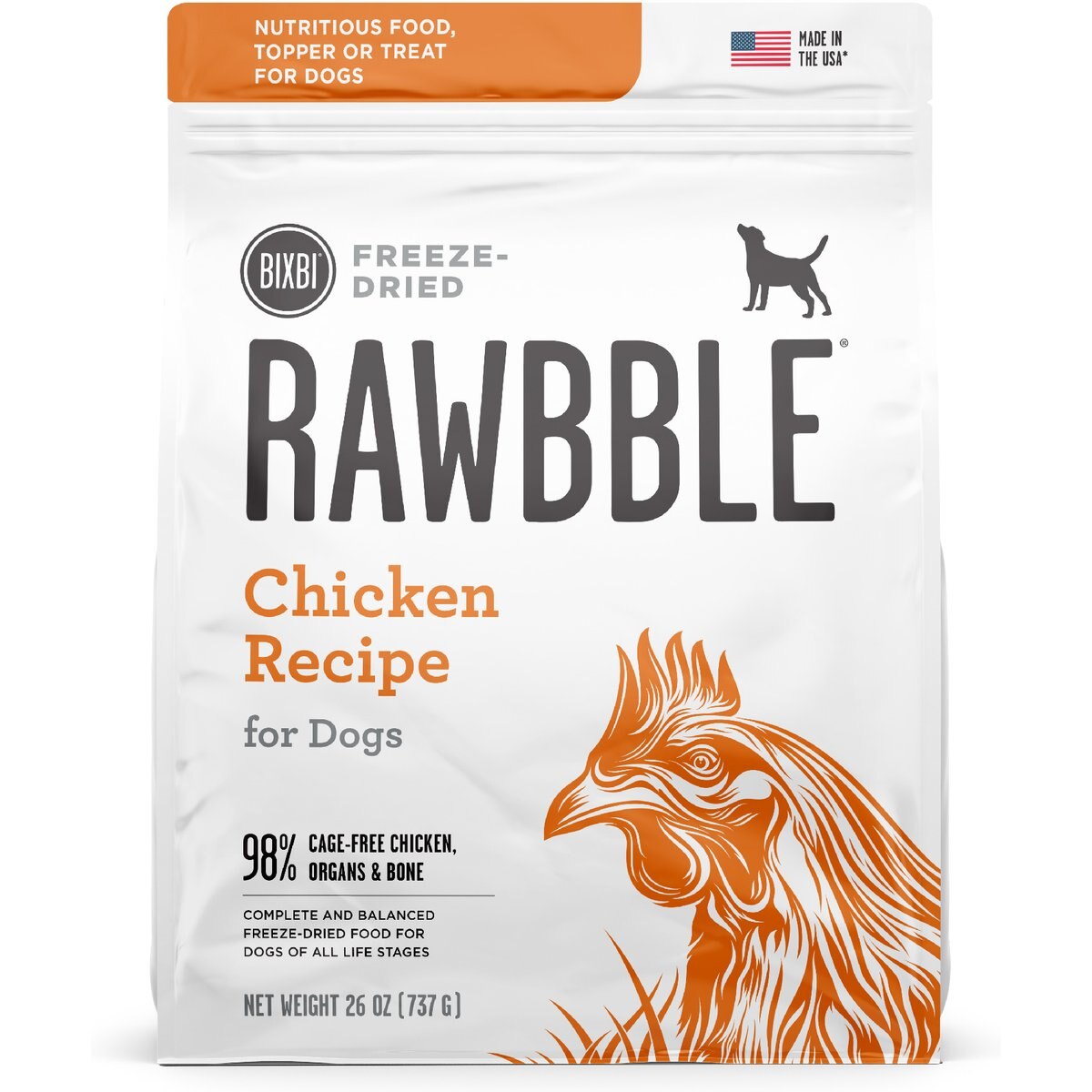 BIXBI Rawbble Chicken Recipe Grain-Free Freeze-Dried Dog Food, 26-oz bag