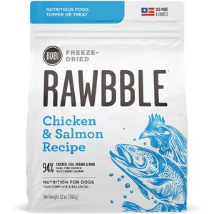 BIXBI Rawbble Chicken & Salmon Recipe Grain-Free Freeze-Dried Dog Food, 12-oz bag
