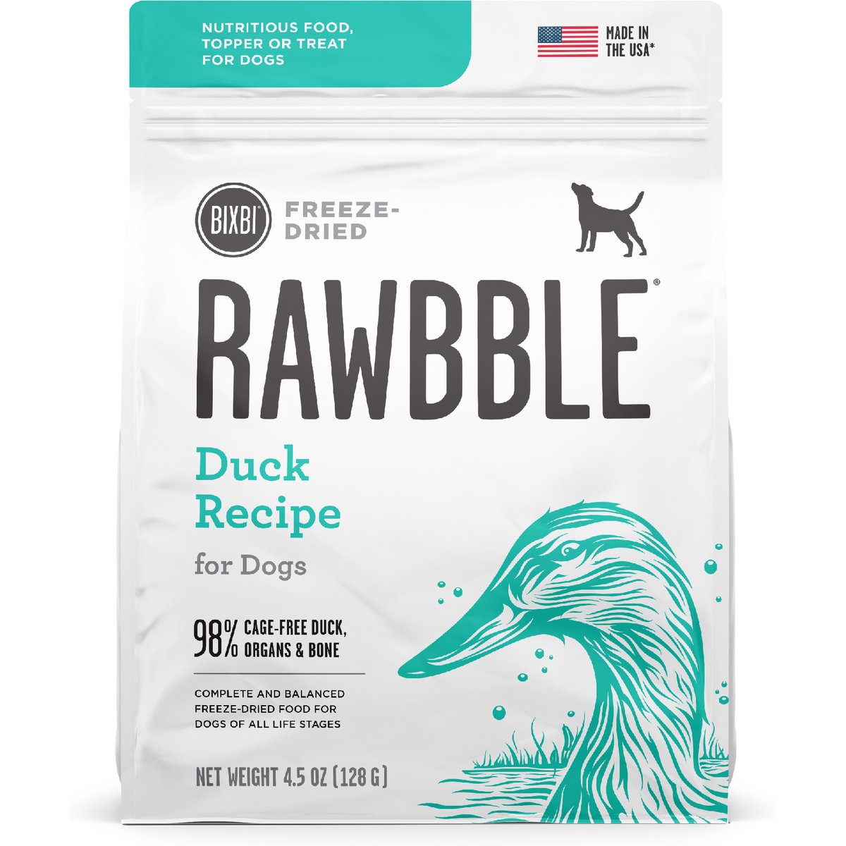 BIXBI Rawbble Duck Recipe Grain-Free Freeze-Dried Dog Food, 4.5-oz bag