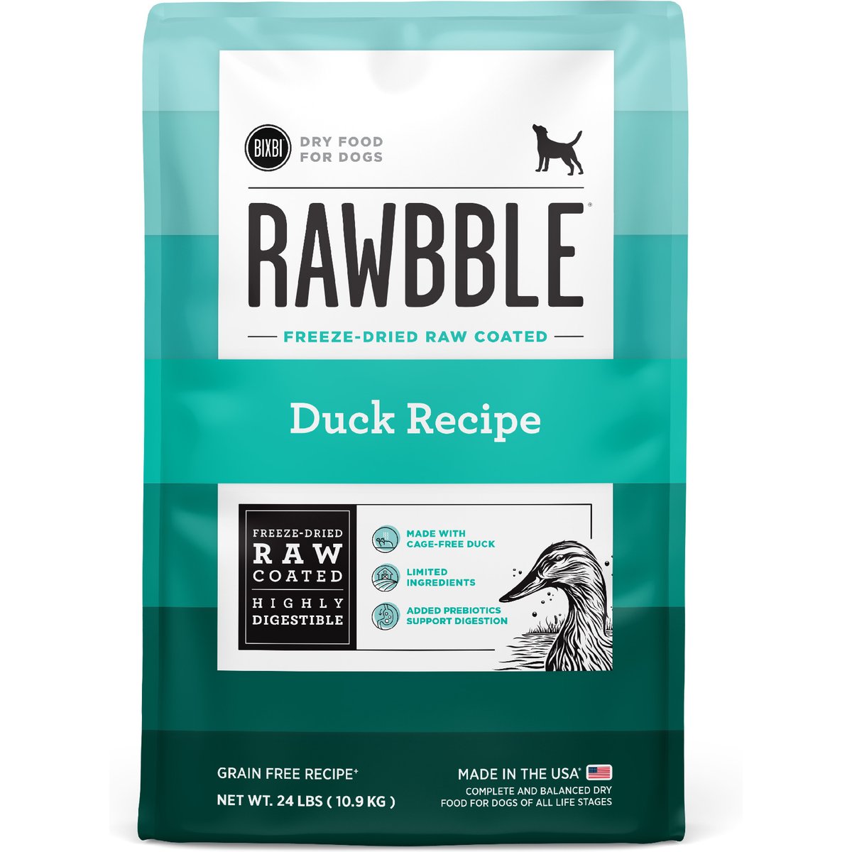 BIXBI RAWBBLE Fresh Duck Recipe Limited Ingredient Grain-Free Dry Dog Food, 24-lb bag