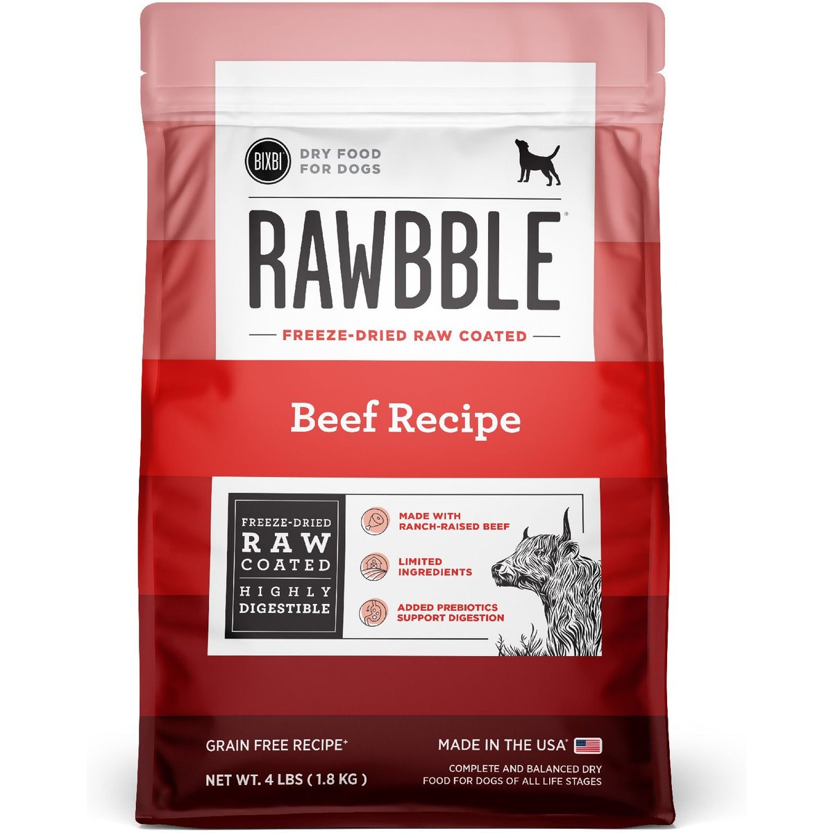 BIXBI Rawbble Grain-Free Beef Recipe Dry Dog Food, 4-lb bag