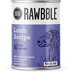 BIXBI Rawbble Grain-Free Canned Lamb Recipe Wet Dog Food, 12.5-oz can, case of 12