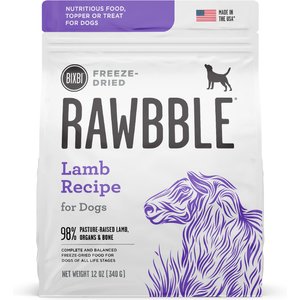 BIXBI Rawbble Lamb Recipe Grain-Free Freeze-Dried Dog Food, 12-oz bag