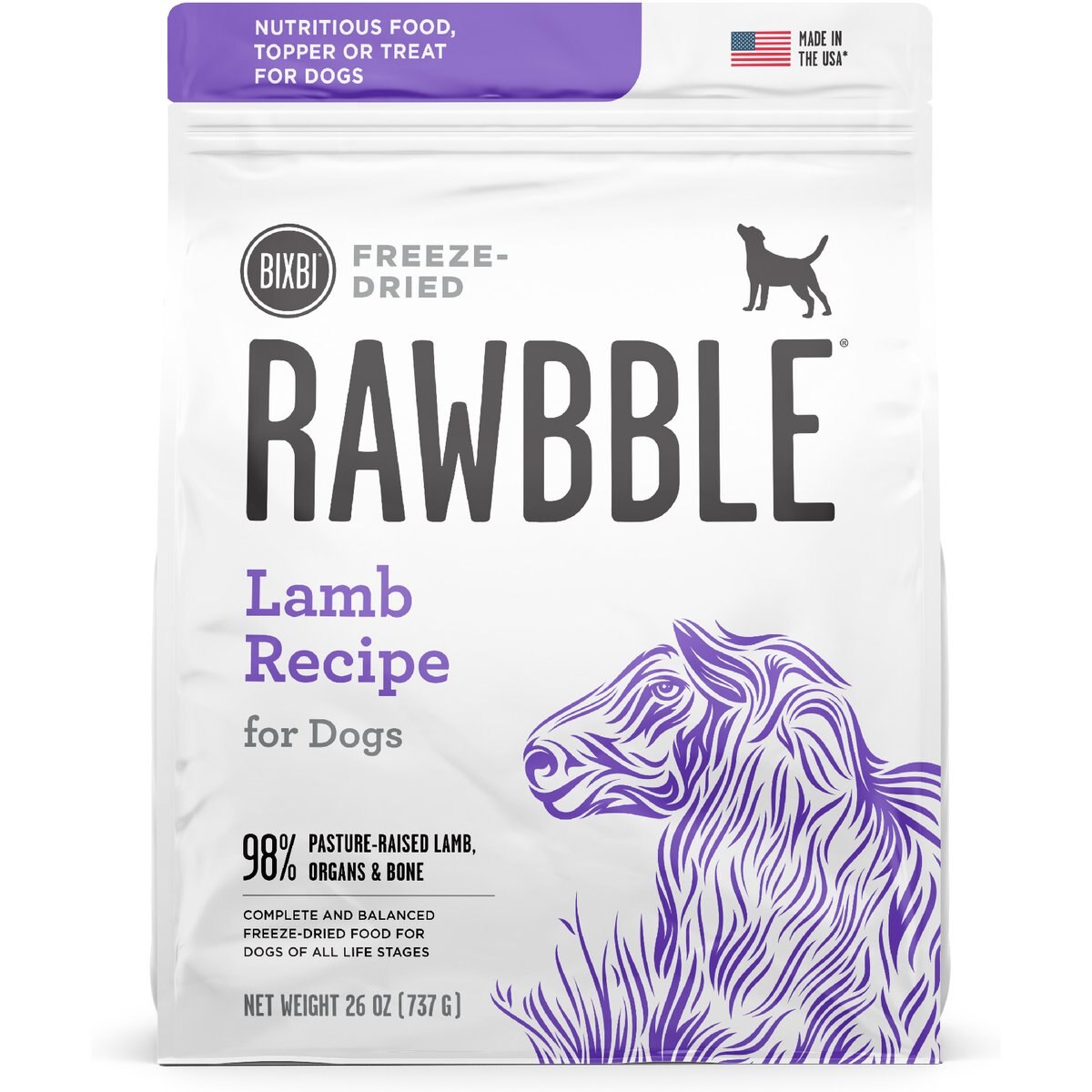 BIXBI Rawbble Lamb Recipe Grain-Free Freeze-Dried Dog Food, 26-oz bag