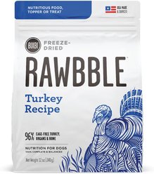 BIXBI Rawbble Turkey Recipe Grain-Free Freeze-Dried Dog Food, 12-oz bag