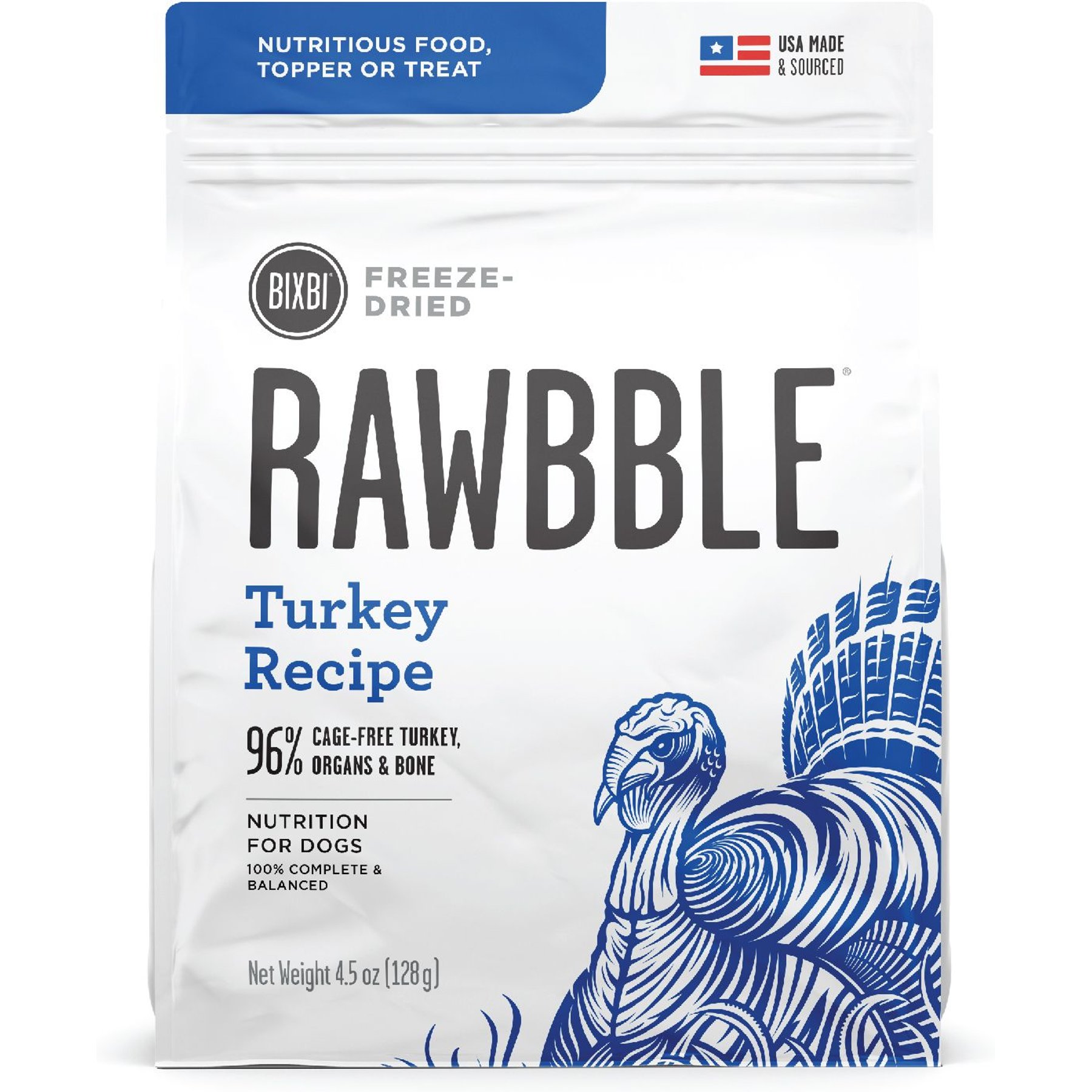 BIXBI Rawbble Turkey Recipe Grain-Free Freeze-Dried Dog Food, 4.5-oz bag