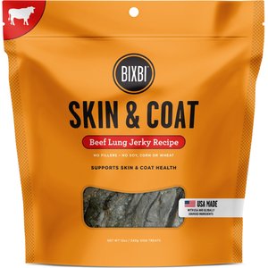 BIXBI Skin & Coat Beef Lung Jerky Dog Treats, 12-oz bag