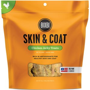 BIXBI Skin & Coat Chicken Jerky Dog Treats, 12-oz bag