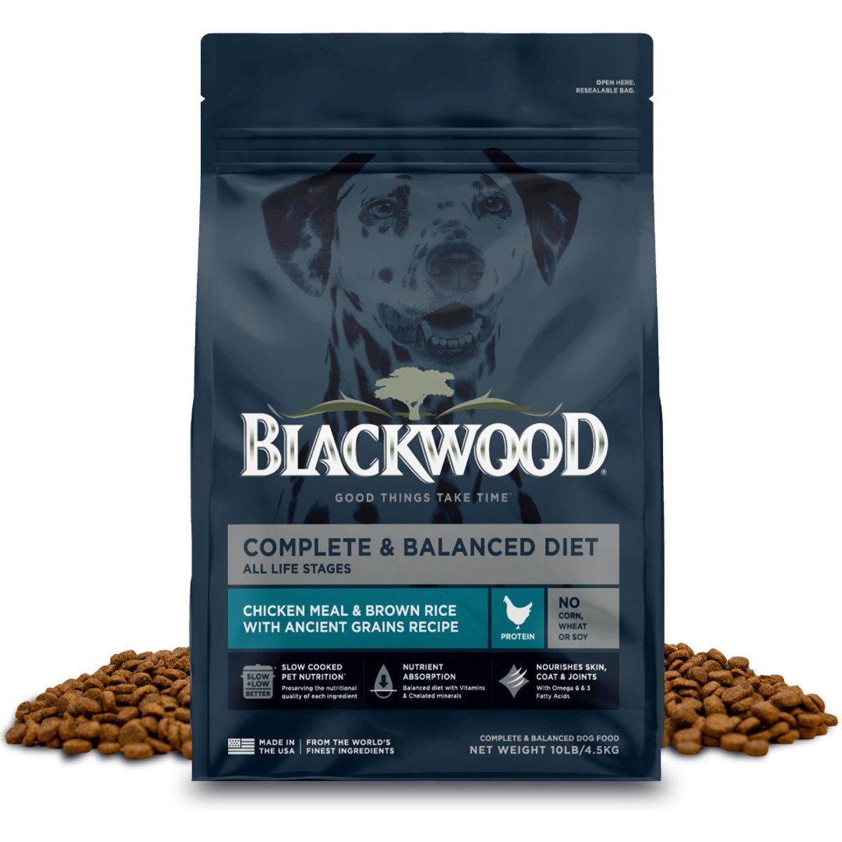 Blackwood Complete & Balanced Diet Chicken Meal & Brown Rice with Ancient Grains Slow Cooked Dry Dog Food, 10-lb bag