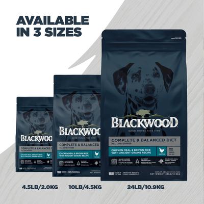Show full view: Blackwood Complete & Balanced Diet Adult Chicken Meal & Brown Rice with Ancient Grains Recipe Dry Dog Food, 10-lb bag slide 10 of 12